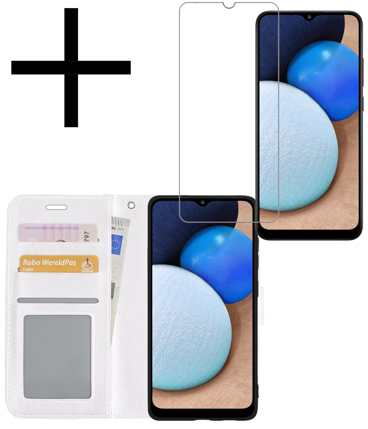 NoXx Hoes Geschikt voor Samsung A02s Hoesje Book Case Hoes Flip Cover Wallet Bookcase Met Screenprotector - Wit