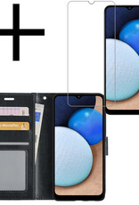 NoXx Hoes Geschikt voor Samsung A02s Hoesje Book Case Hoes Flip Cover Wallet Bookcase Met Screenprotector - Zwart
