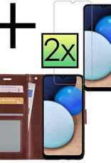 NoXx Hoes Geschikt voor Samsung A02s Hoesje Book Case Hoes Flip Cover Wallet Bookcase Met 2x Screenprotector - Bruin