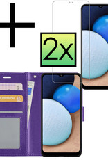 NoXx Hoes Geschikt voor Samsung A02s Hoesje Book Case Hoes Flip Cover Wallet Bookcase Met 2x Screenprotector - Paars
