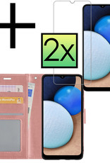 NoXx Hoes Geschikt voor Samsung A02s Hoesje Book Case Hoes Flip Cover Wallet Bookcase Met 2x Screenprotector - Rosé goud