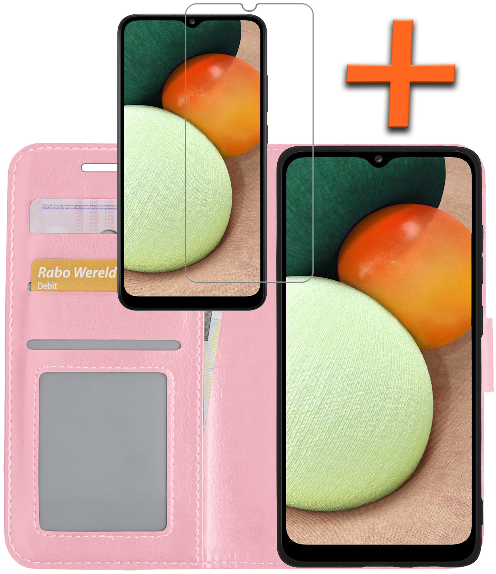 Nomfy Hoesje Geschikt voor Samsung A02s Hoes Bookcase Flipcase Book Cover Met Screenprotector - Hoes Geschikt voor Samsung Galaxy A02s Hoesje Book Case - Lichtroze