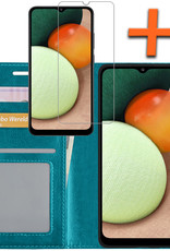 Nomfy Hoesje Geschikt voor Samsung A02s Hoes Bookcase Flipcase Book Cover Met Screenprotector - Hoes Geschikt voor Samsung Galaxy A02s Hoesje Book Case - Turquoise