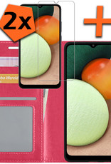 Nomfy Hoesje Geschikt voor Samsung A02s Hoes Bookcase Flipcase Book Cover Met 2x Screenprotector - Hoes Geschikt voor Samsung Galaxy A02s Hoesje Book Case - Donkerroze