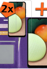 Nomfy Hoesje Geschikt voor Samsung A02s Hoes Bookcase Flipcase Book Cover Met 2x Screenprotector - Hoes Geschikt voor Samsung Galaxy A02s Hoesje Book Case - Paars
