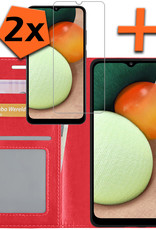 Nomfy Hoesje Geschikt voor Samsung A02s Hoes Bookcase Flipcase Book Cover Met 2x Screenprotector - Hoes Geschikt voor Samsung Galaxy A02s Hoesje Book Case - Rood