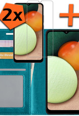 Nomfy Hoesje Geschikt voor Samsung A02s Hoes Bookcase Flipcase Book Cover Met 2x Screenprotector - Hoes Geschikt voor Samsung Galaxy A02s Hoesje Book Case - Turquoise