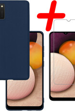 BASEY. Hoes Geschikt voor Samsung A03s Hoesje Siliconen Back Cover Case Met Screenprotector - Hoesje Geschikt voor Samsung Galaxy A03s Hoes Cover Hoesje - Donkerblauw