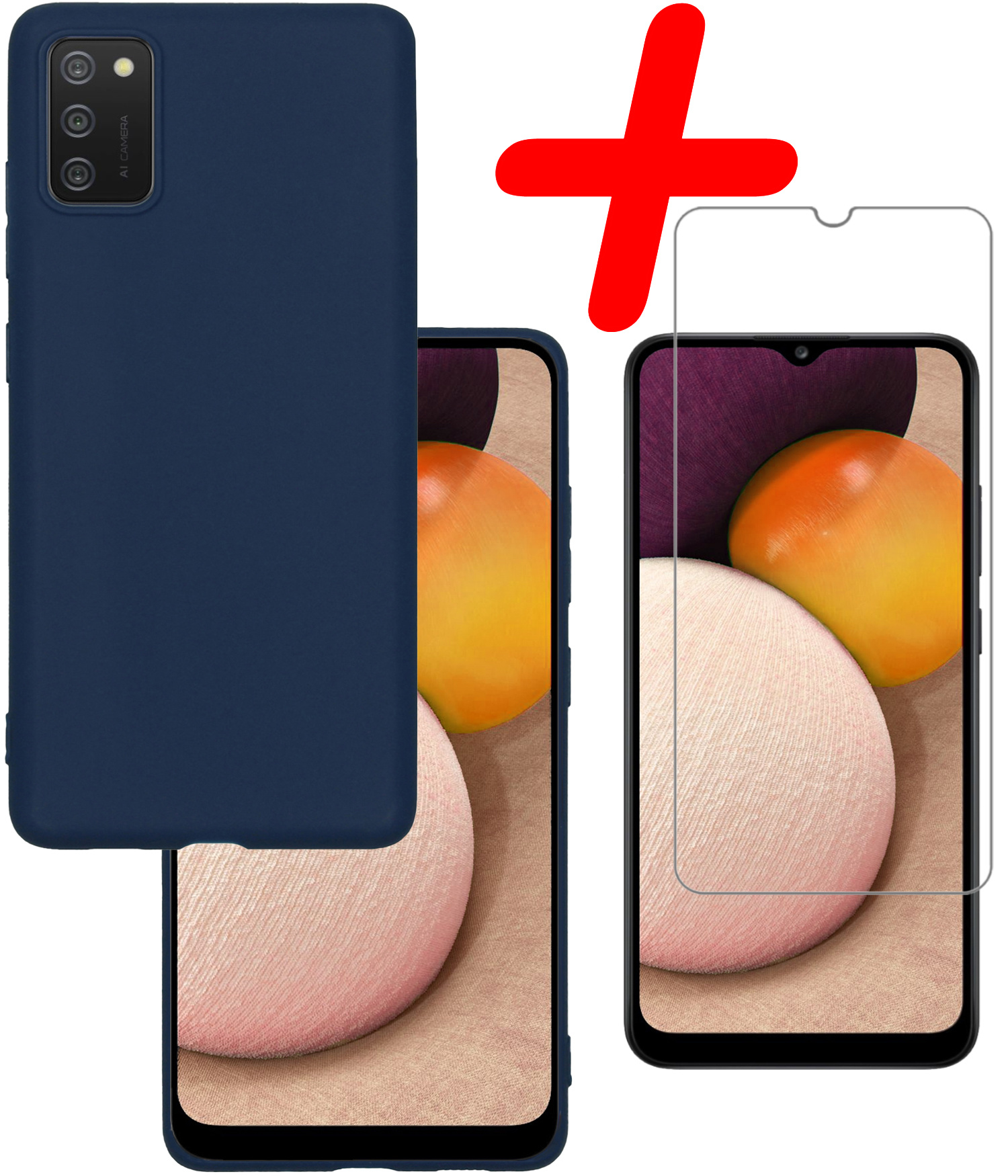 BASEY. Hoes Geschikt voor Samsung A03s Hoesje Siliconen Back Cover Case Met Screenprotector - Hoesje Geschikt voor Samsung Galaxy A03s Hoes Cover Hoesje - Donkerblauw
