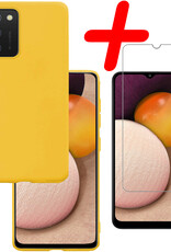 BASEY. Hoes Geschikt voor Samsung A03s Hoesje Siliconen Back Cover Case Met Screenprotector - Hoesje Geschikt voor Samsung Galaxy A03s Hoes Cover Hoesje - Geel