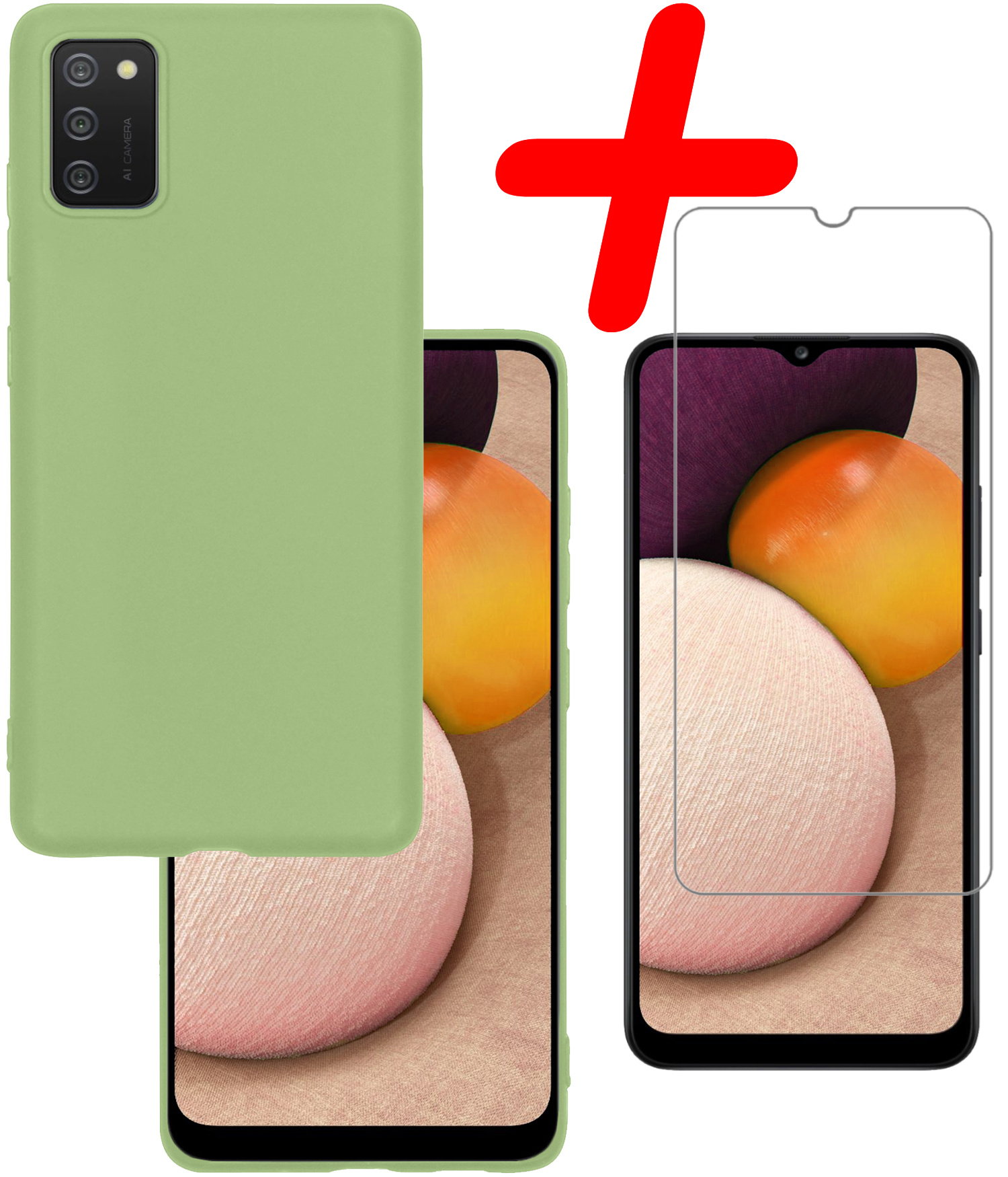 BASEY. Hoes Geschikt voor Samsung A03s Hoesje Siliconen Back Cover Case Met Screenprotector - Hoesje Geschikt voor Samsung Galaxy A03s Hoes Cover Hoesje - Groen