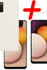 BASEY. Hoes Geschikt voor Samsung A03s Hoesje Siliconen Back Cover Case Met Screenprotector - Hoesje Geschikt voor Samsung Galaxy A03s Hoes Cover Hoesje - Wit