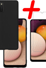 BASEY. Hoes Geschikt voor Samsung A03s Hoesje Siliconen Back Cover Case Met Screenprotector - Hoesje Geschikt voor Samsung Galaxy A03s Hoes Cover Hoesje - Zwart