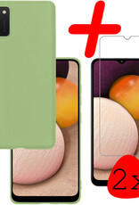 BASEY. Hoes Geschikt voor Samsung A03s Hoesje Siliconen Back Cover Case Met 2x Screenprotector - Hoesje Geschikt voor Samsung Galaxy A03s Hoes Cover Hoesje - Groen