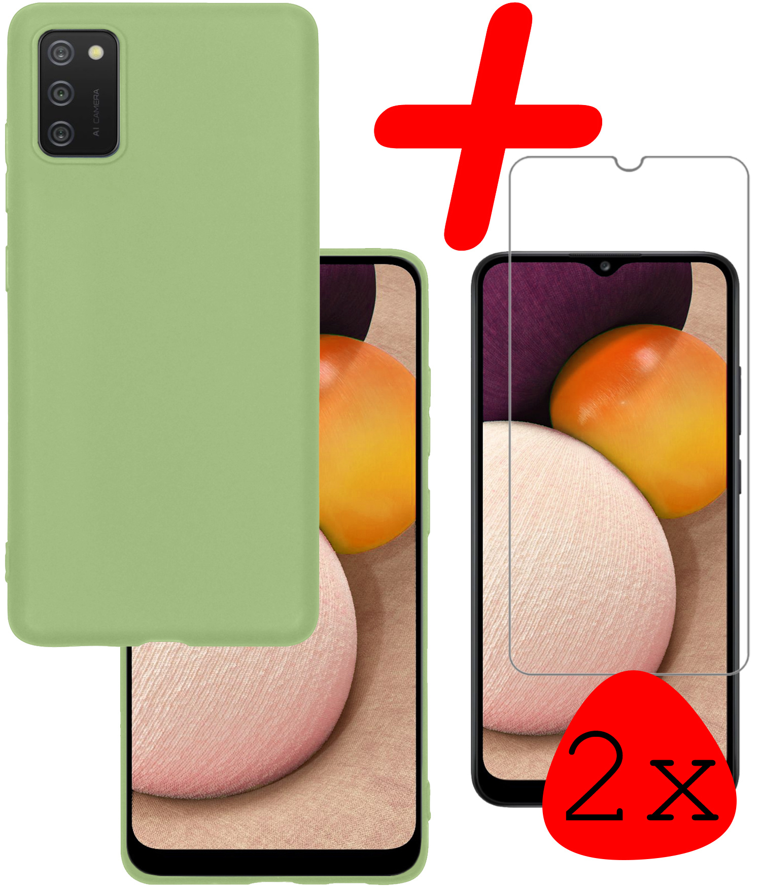 BASEY. Hoes Geschikt voor Samsung A03s Hoesje Siliconen Back Cover Case Met 2x Screenprotector - Hoesje Geschikt voor Samsung Galaxy A03s Hoes Cover Hoesje - Groen