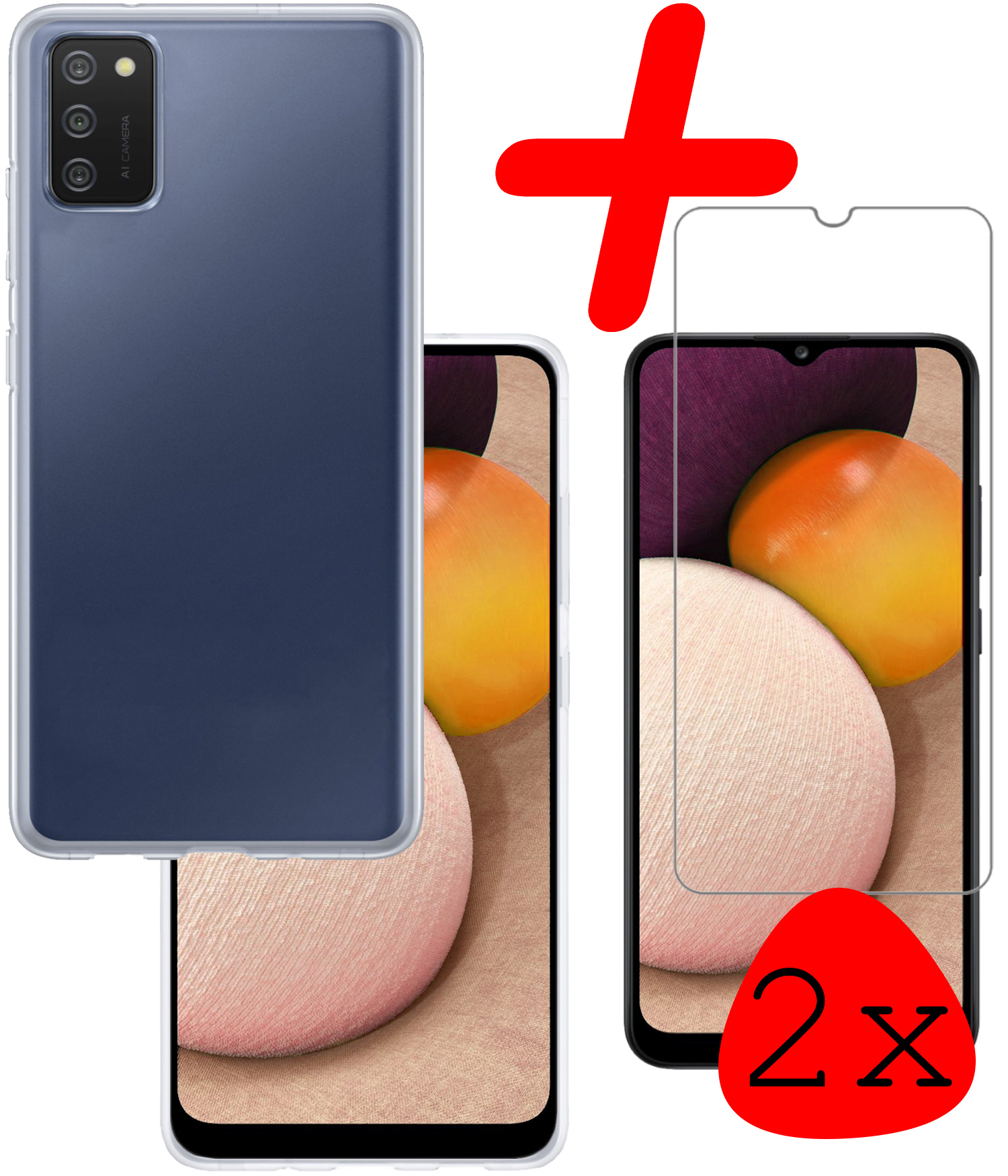 BASEY. Hoes Geschikt voor Samsung A03s Hoesje Siliconen Back Cover Case Met 2x Screenprotector - Hoesje Geschikt voor Samsung Galaxy A03s Hoes Cover Hoesje - Transparant