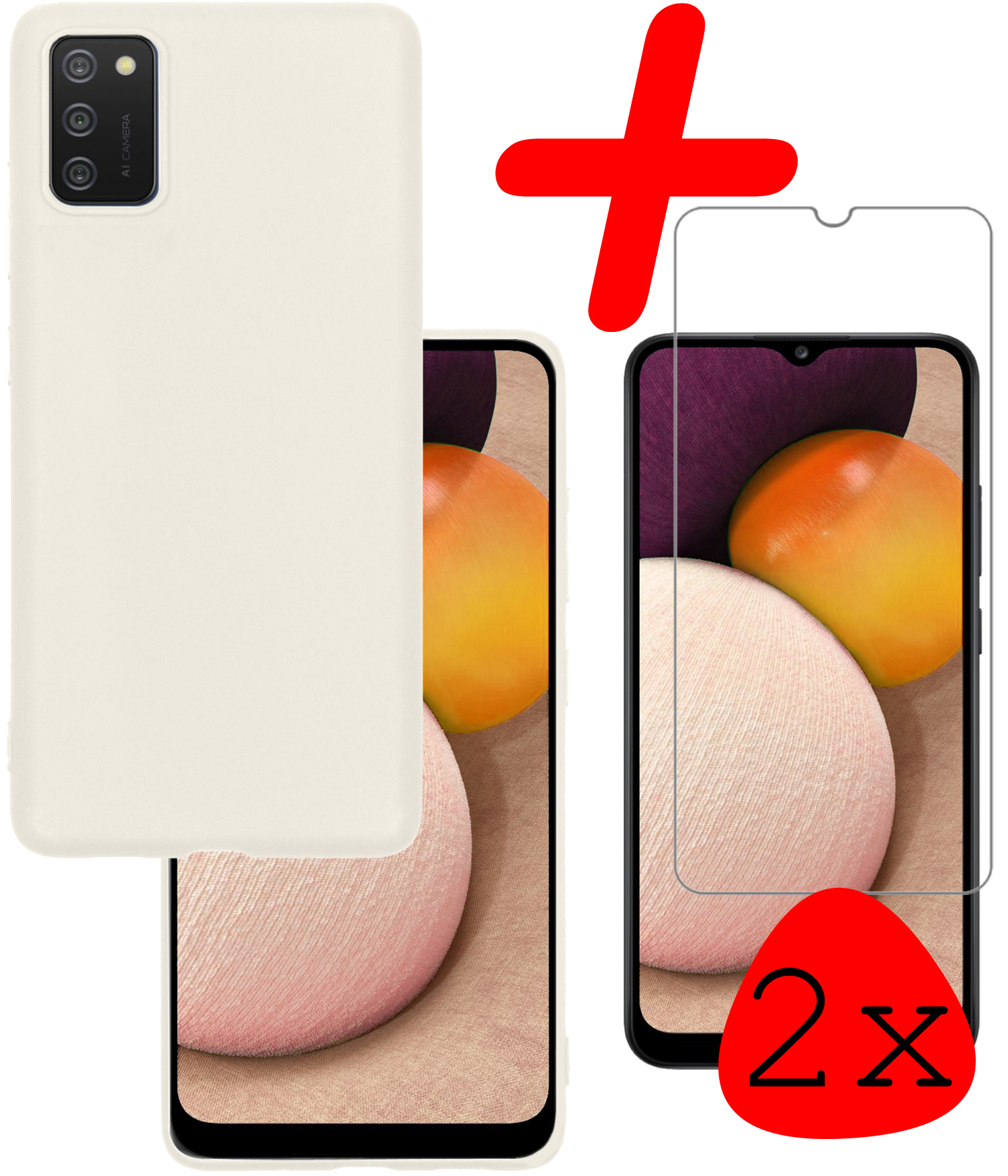 BASEY. Hoes Geschikt voor Samsung A03s Hoesje Siliconen Back Cover Case Met 2x Screenprotector - Hoesje Geschikt voor Samsung Galaxy A03s Hoes Cover Hoesje - Wit