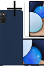NoXx Hoes Geschikt voor Samsung A03s Hoesje Cover Siliconen Back Case Hoes Met Screenprotector - Donkerblauw
