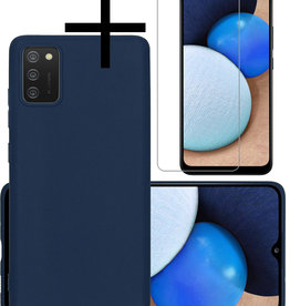 NoXx NoXx Samsung Galaxy A03s Hoesje Siliconen Met Screenprotector - Donkerblauw