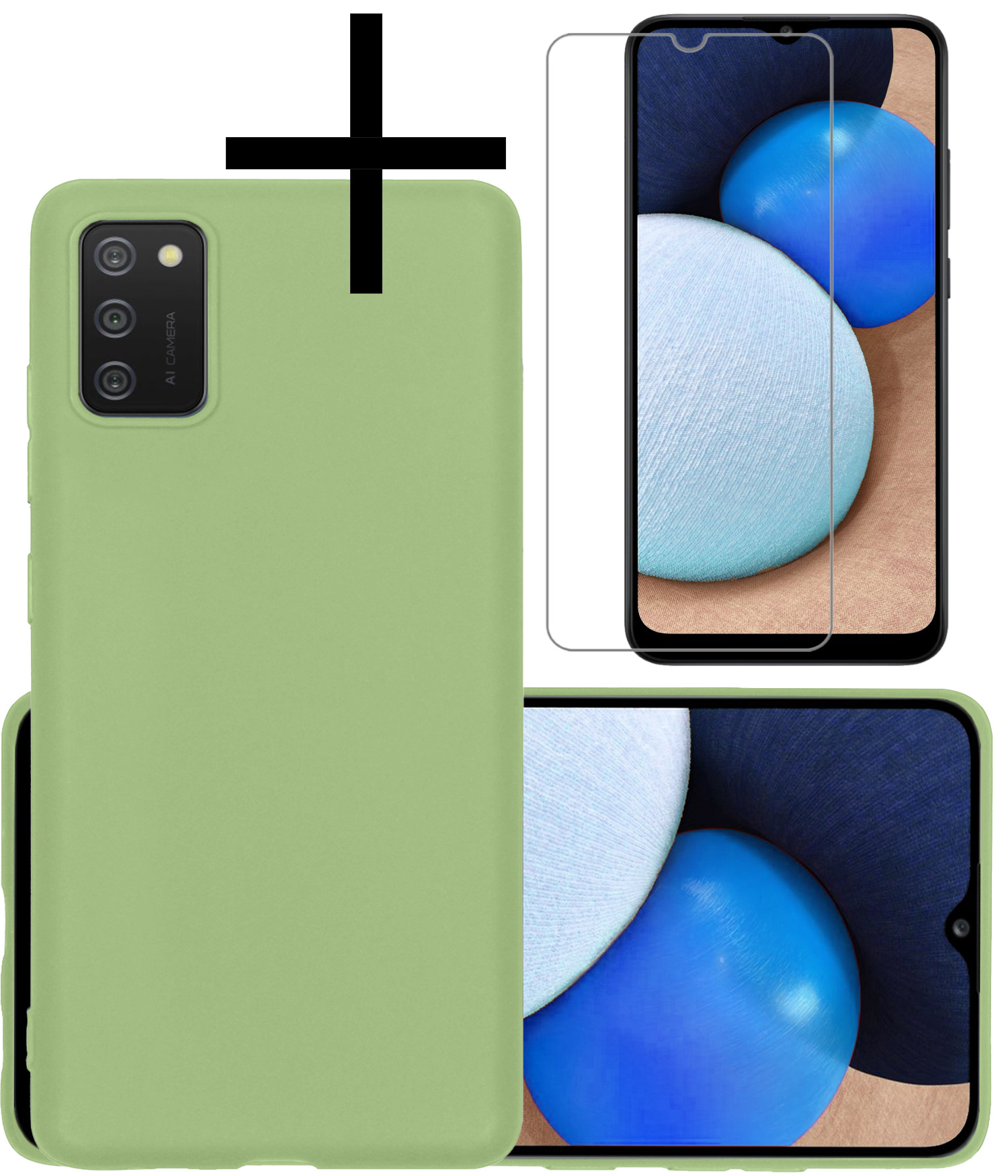 NoXx Hoes Geschikt voor Samsung A03s Hoesje Cover Siliconen Back Case Hoes Met Screenprotector - Groen