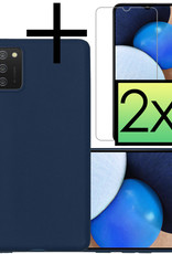 NoXx Hoes Geschikt voor Samsung A03s Hoesje Cover Siliconen Back Case Hoes Met 2x Screenprotector - Donkerblauw