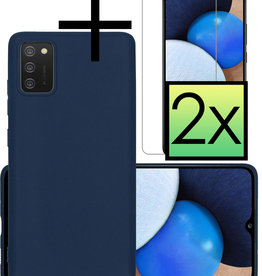 NoXx NoXx Samsung Galaxy A03s Hoesje Siliconen Met 2x Screenprotector - Donkerblauw