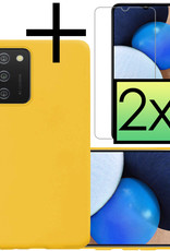 NoXx Samsung Galaxy A03s Hoesje Siliconen Back Cover Case Met 2x Screenprotector - Samsung Galaxy A03s Hoes Silicone Case Hoesje - Geel