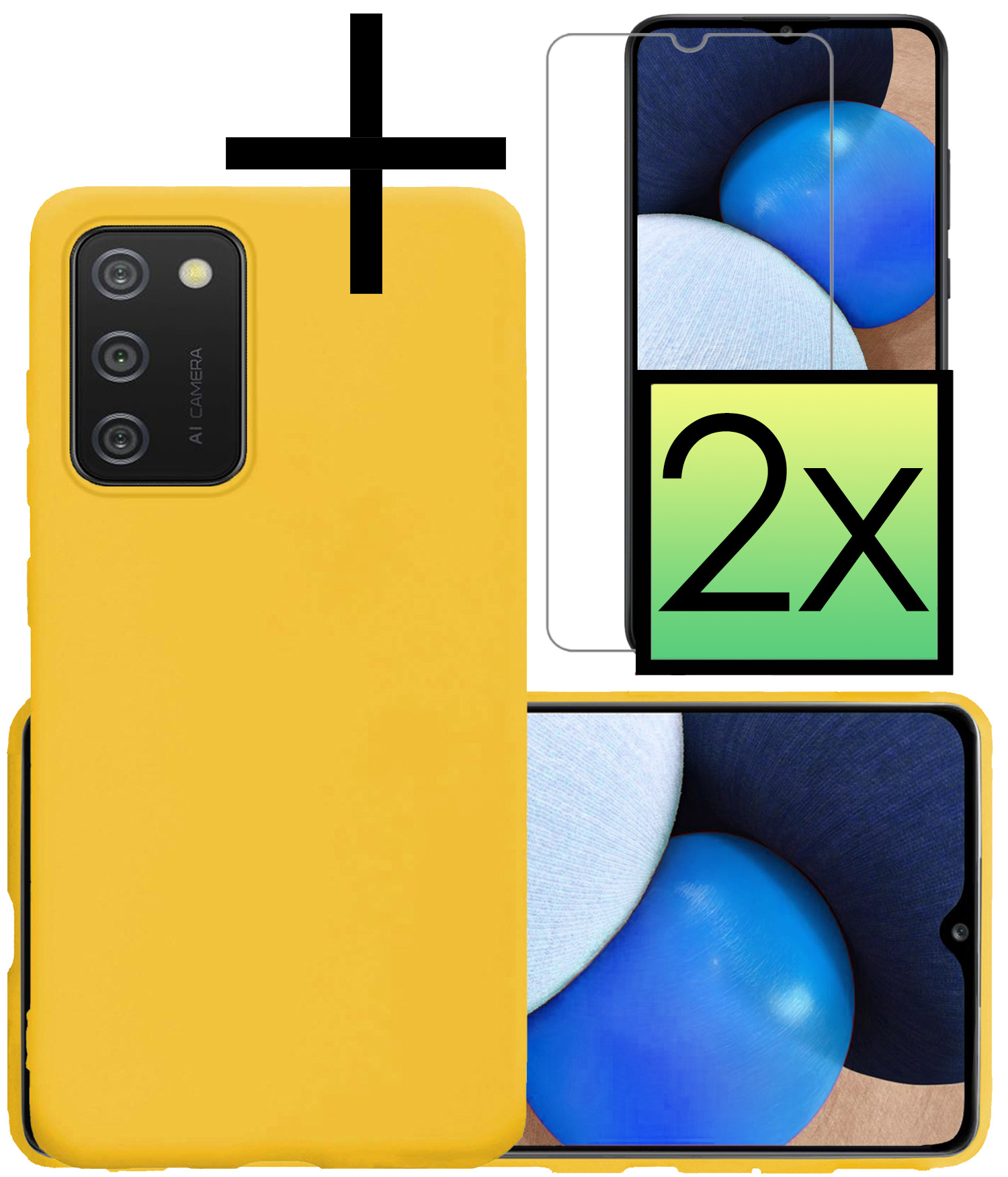 NoXx Samsung Galaxy A03s Hoesje Siliconen Back Cover Case Met 2x Screenprotector - Samsung Galaxy A03s Hoes Silicone Case Hoesje - Geel