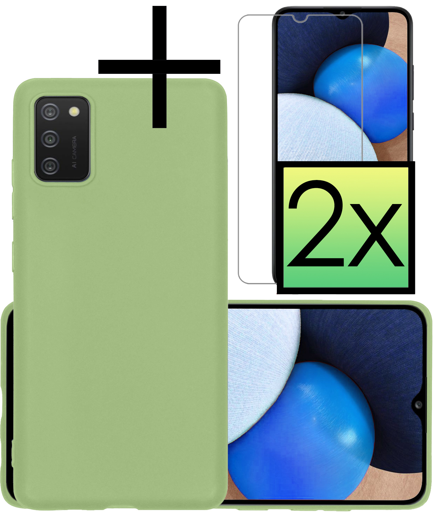 NoXx Hoes Geschikt voor Samsung A03s Hoesje Cover Siliconen Back Case Hoes Met 2x Screenprotector - Groen
