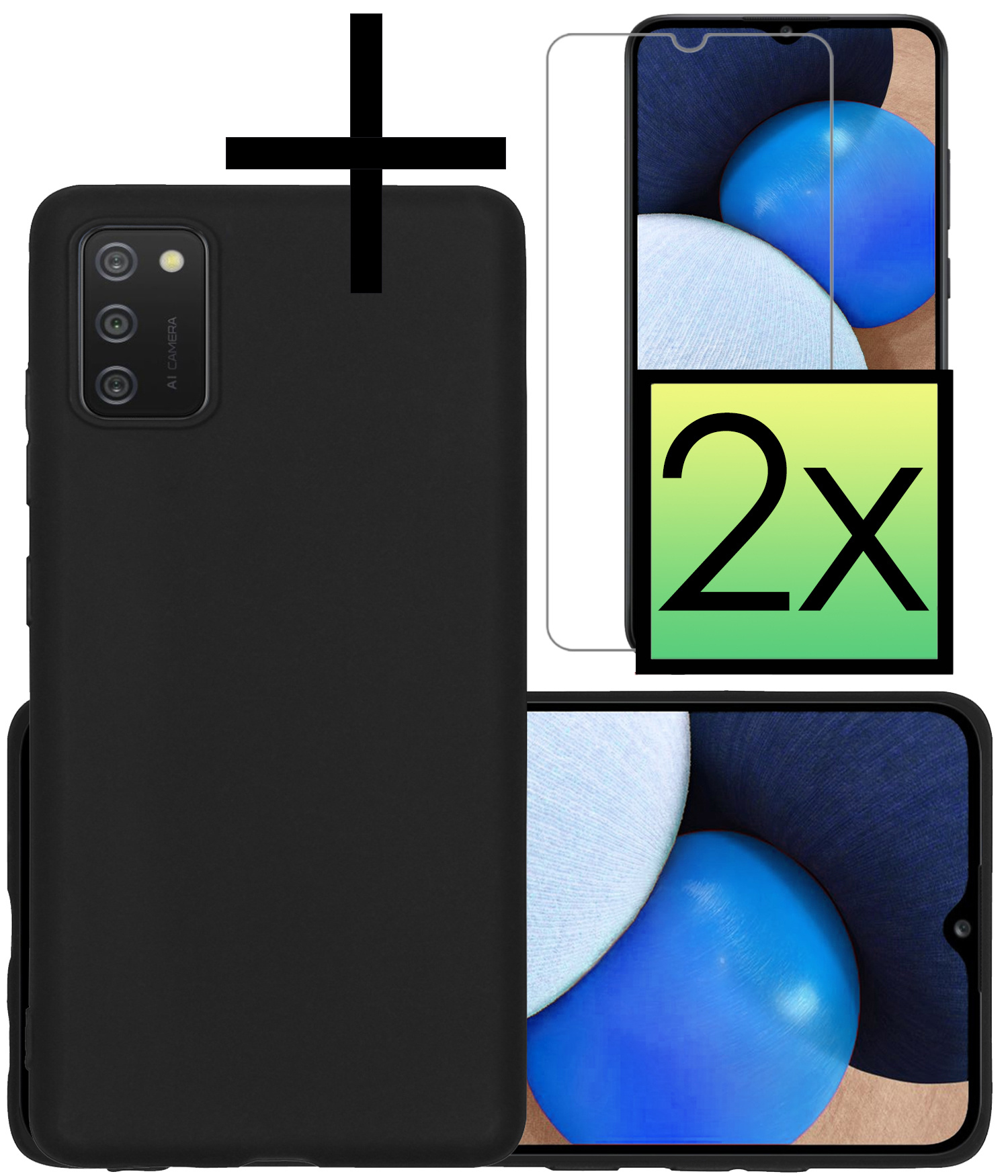 NoXx Hoes Geschikt voor Samsung A03s Hoesje Cover Siliconen Back Case Hoes Met 2x Screenprotector - Zwart