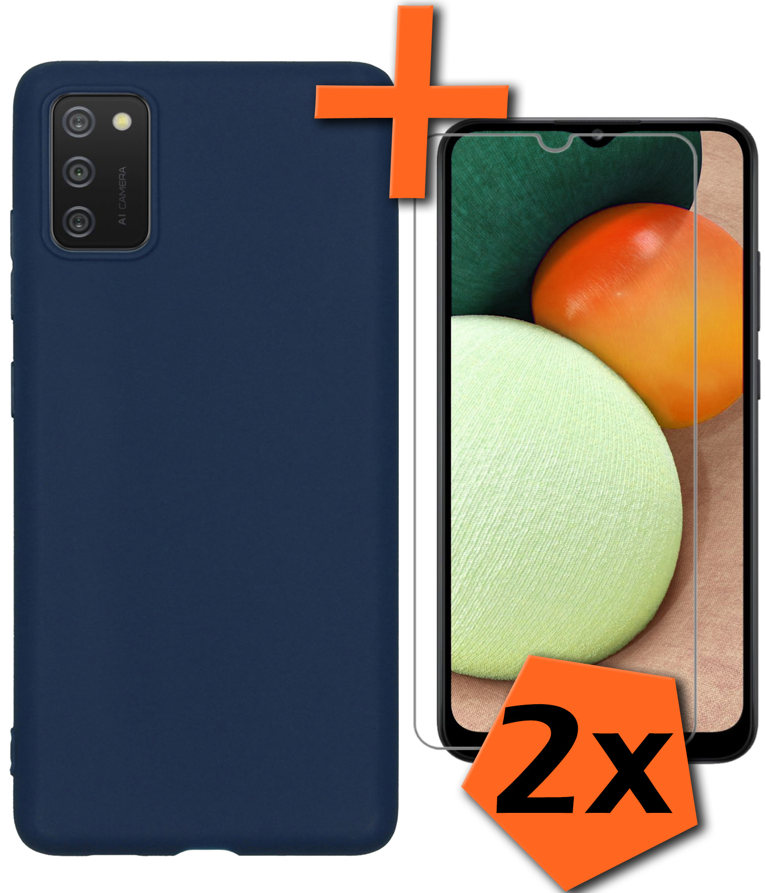 Nomfy Hoesje Geschikt voor Samsung A03s Hoesje Siliconen Cover Case Met 2x Screenprotector - Hoes Geschikt voor Samsung Galaxy A03s Hoes Back Case - Donkerblauw