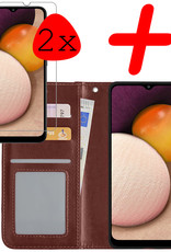 BASEY. Hoes Geschikt voor Samsung A03s Hoesje Bookcase Hoes Flip Case Book Cover Met 2x Screenprotector - Hoesje Geschikt voor Samsung Galaxy A03s Hoes Book Case Hoesje - Bruin