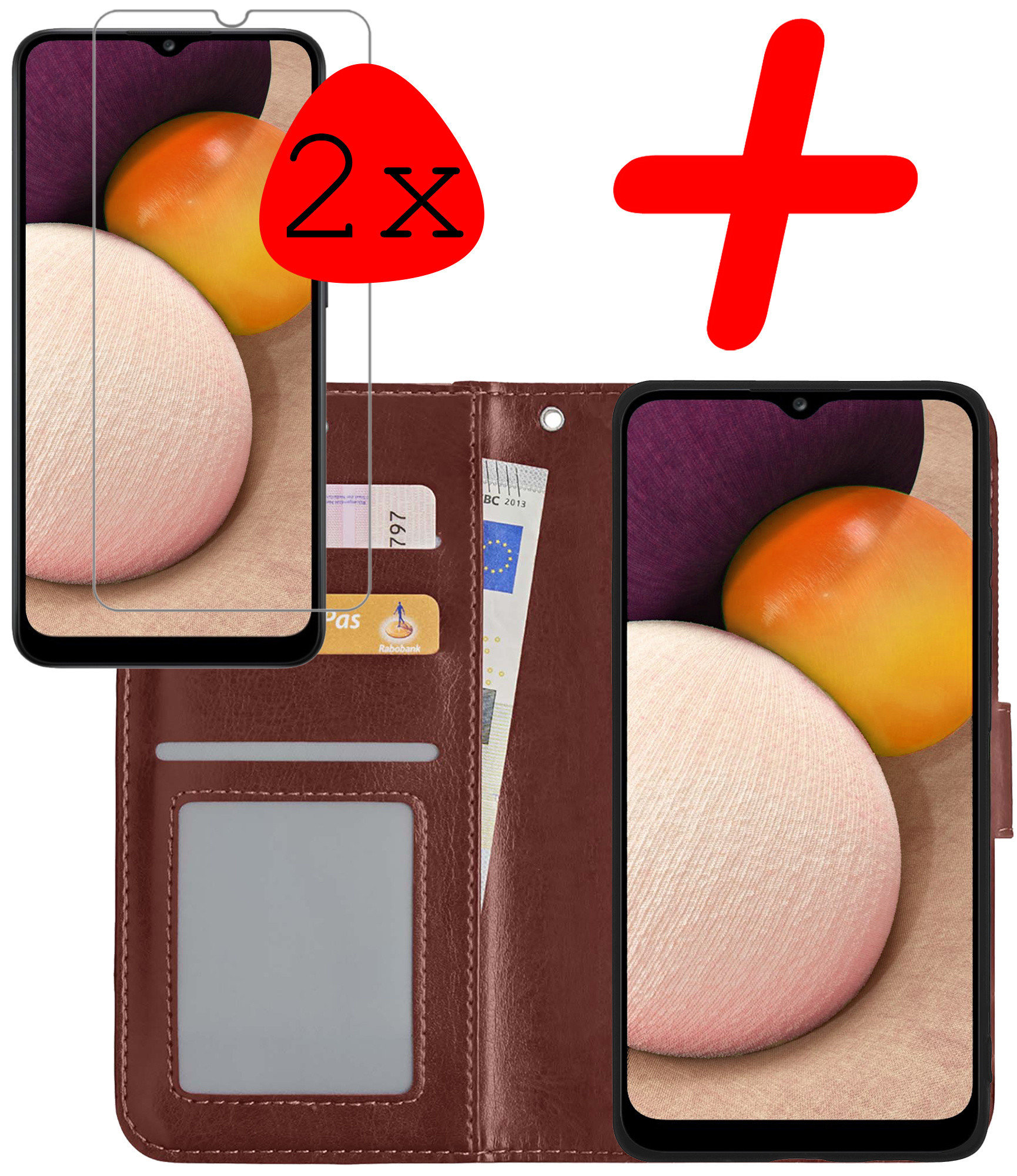 BASEY. Hoes Geschikt voor Samsung A03s Hoesje Bookcase Hoes Flip Case Book Cover Met 2x Screenprotector - Hoesje Geschikt voor Samsung Galaxy A03s Hoes Book Case Hoesje - Bruin