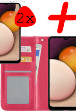 BASEY. Hoes Geschikt voor Samsung A03s Hoesje Bookcase Hoes Flip Case Book Cover Met 2x Screenprotector - Hoesje Geschikt voor Samsung Galaxy A03s Hoes Book Case Hoesje - Donkerroze