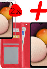 BASEY. Hoes Geschikt voor Samsung A03s Hoesje Bookcase Hoes Flip Case Book Cover Met 2x Screenprotector - Hoesje Geschikt voor Samsung Galaxy A03s Hoes Book Case Hoesje - Rood