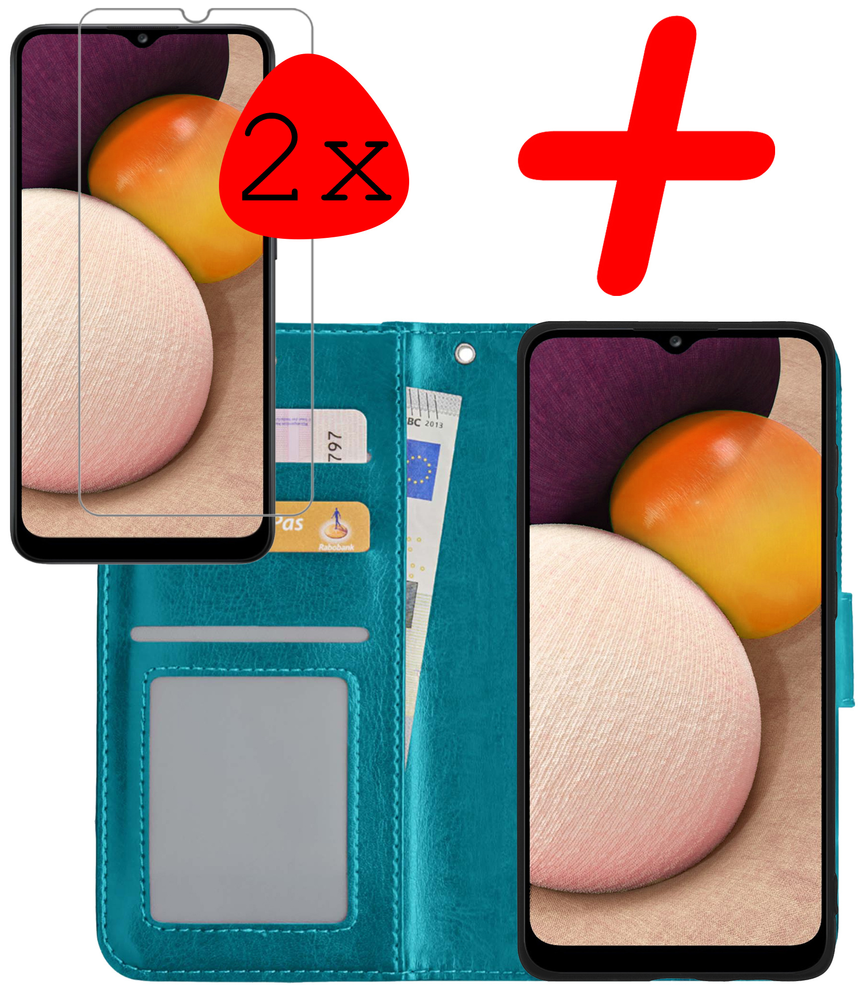 BASEY. Hoes Geschikt voor Samsung A03s Hoesje Bookcase Hoes Flip Case Book Cover Met 2x Screenprotector - Hoesje Geschikt voor Samsung Galaxy A03s Hoes Book Case Hoesje - Turquoise