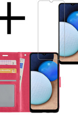 NoXx Samsung Galaxy A03s Hoesje Book Case Hoes Flip Cover Bookcase Donkerroze Met Screenprotector