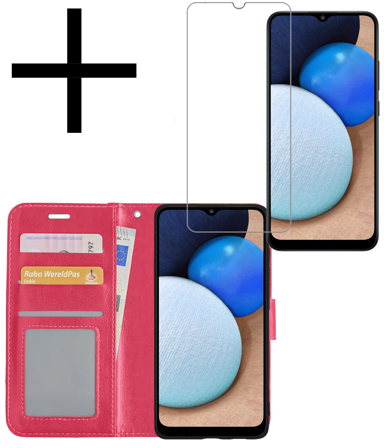 NoXx Hoes Geschikt voor Samsung A03s Hoesje Book Case Hoes Flip Cover Wallet Bookcase Met Screenprotector - Donkerroze
