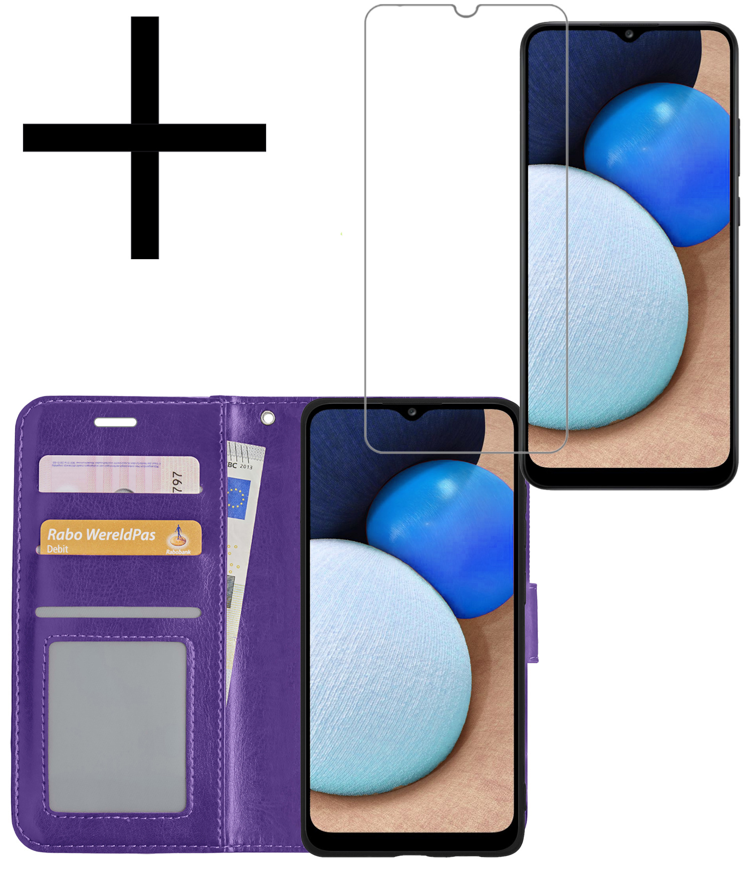 NoXx Hoes Geschikt voor Samsung A03s Hoesje Book Case Hoes Flip Cover Wallet Bookcase Met Screenprotector - Paars