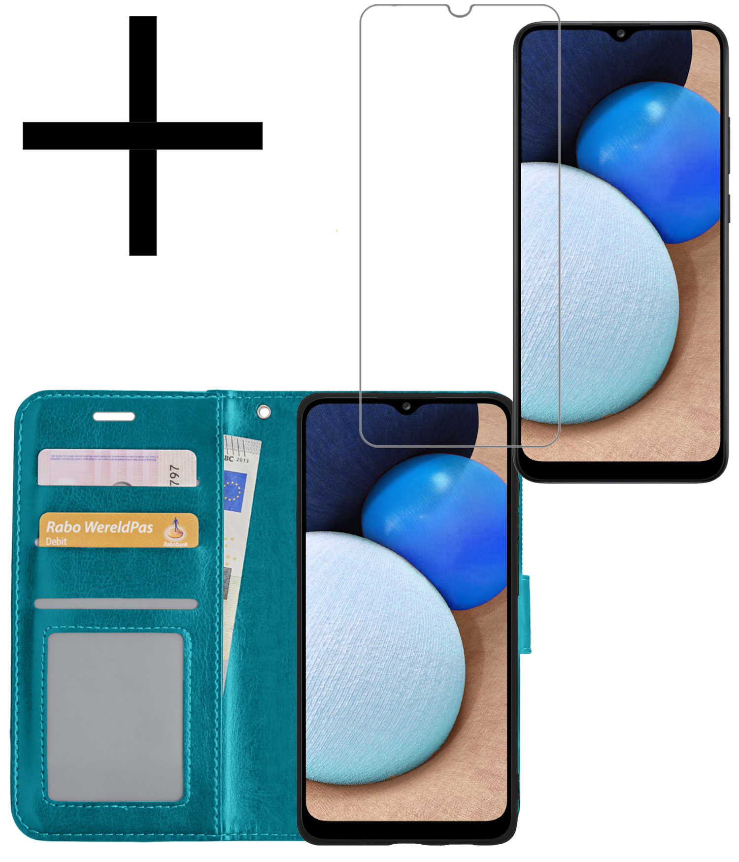 NoXx Samsung Galaxy A03s Hoesje Book Case Hoes Flip Cover Bookcase Turquoise Met Screenprotector