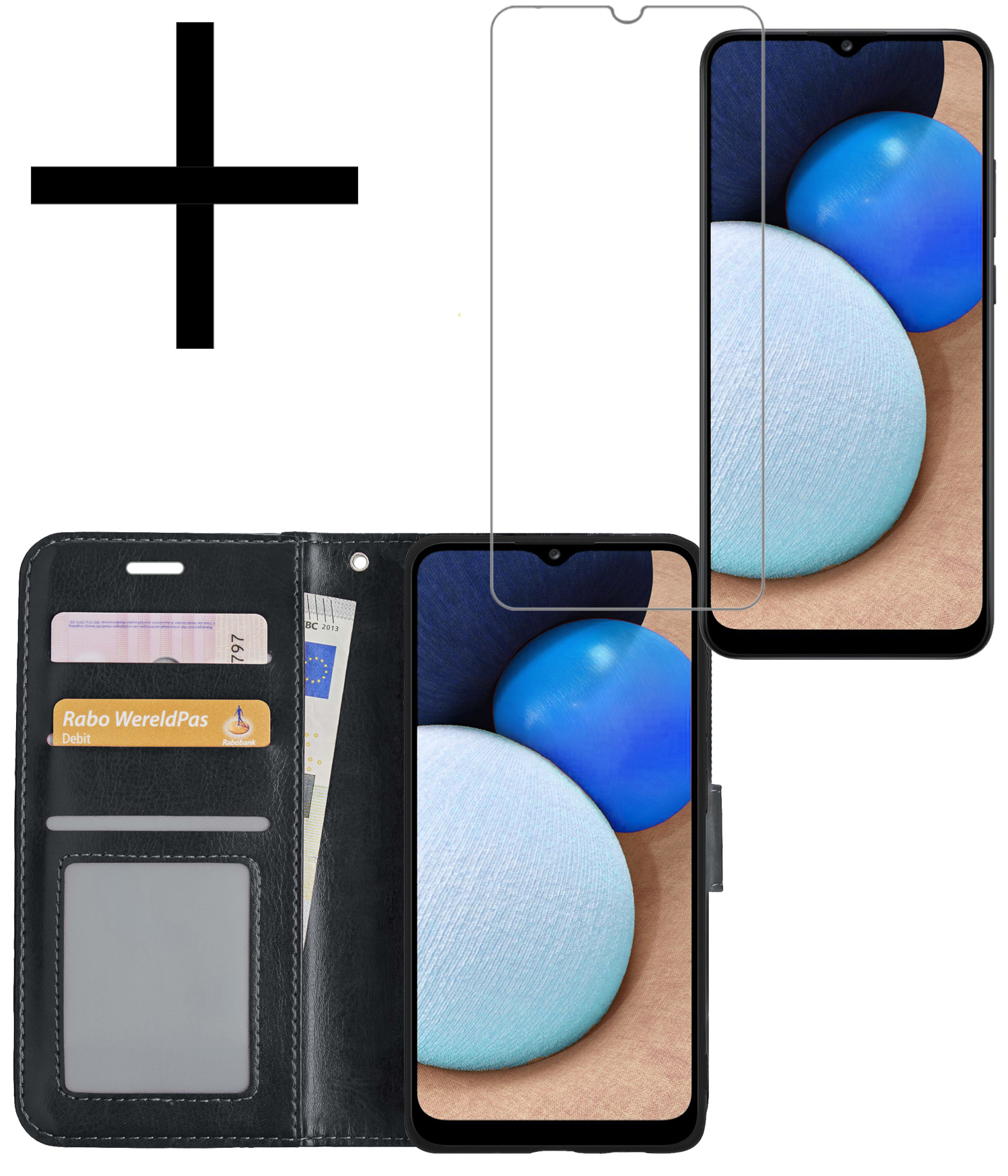 NoXx Hoes Geschikt voor Samsung A03s Hoesje Book Case Hoes Flip Cover Wallet Bookcase Met Screenprotector - Zwart