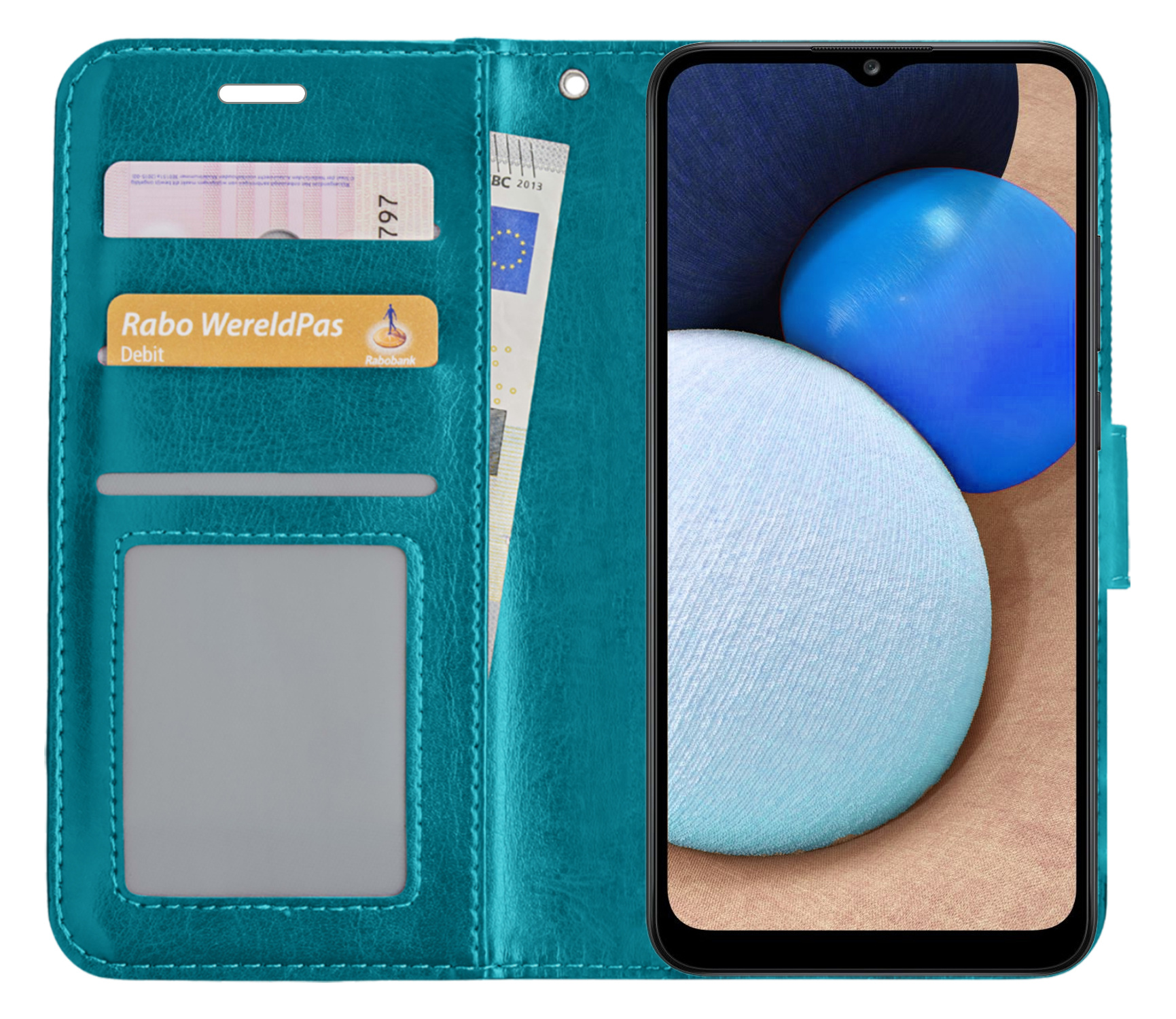 NoXx Hoes Geschikt voor Samsung A03s Hoesje Book Case Hoes Flip Cover Wallet Bookcase Met Screenprotector - Turquoise
