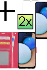NoXx Samsung Galaxy A03s Hoesje Book Case Hoes Flip Cover Bookcase Donkerroze Met 2x Screenprotector