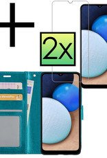 NoXx Hoes Geschikt voor Samsung A03s Hoesje Book Case Hoes Flip Cover Wallet Bookcase Met 2x Screenprotector - Turquoise