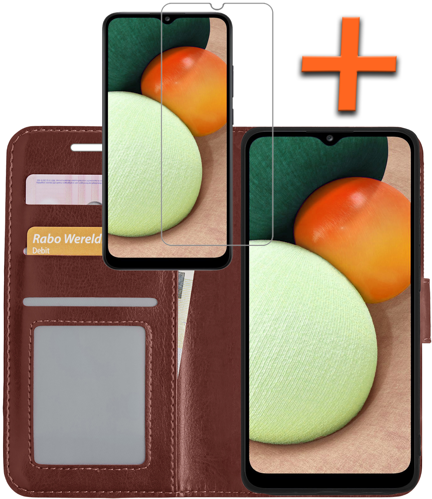 Nomfy Hoesje Geschikt voor Samsung A03s Hoes Bookcase Flipcase Book Cover Met Screenprotector - Hoes Geschikt voor Samsung Galaxy A03s Hoesje Book Case - Bruin