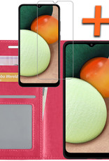 Nomfy Hoesje Geschikt voor Samsung A03s Hoes Bookcase Flipcase Book Cover Met Screenprotector - Hoes Geschikt voor Samsung Galaxy A03s Hoesje Book Case - Donkerroze