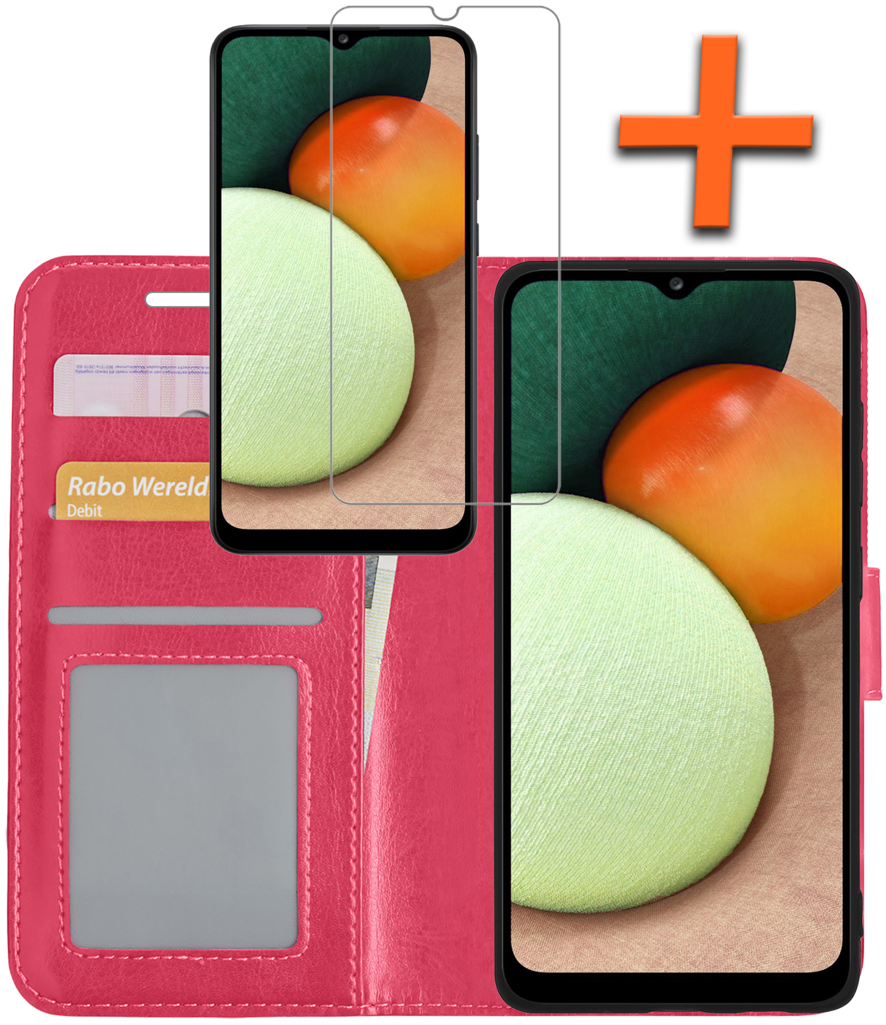 Nomfy Hoesje Geschikt voor Samsung A03s Hoes Bookcase Flipcase Book Cover Met Screenprotector - Hoes Geschikt voor Samsung Galaxy A03s Hoesje Book Case - Donkerroze