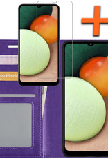 Nomfy Hoesje Geschikt voor Samsung A03s Hoes Bookcase Flipcase Book Cover Met Screenprotector - Hoes Geschikt voor Samsung Galaxy A03s Hoesje Book Case - Paars