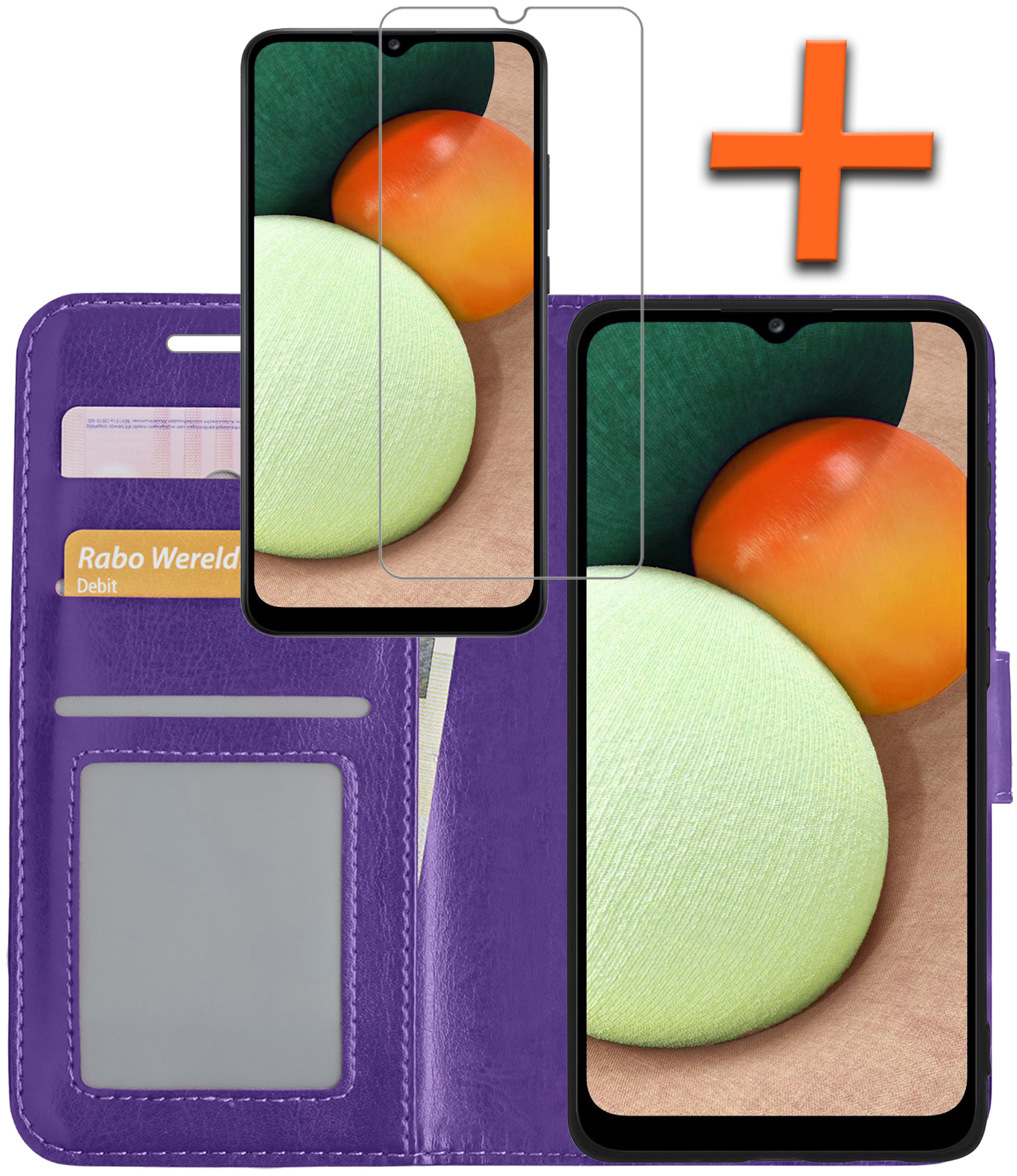 Nomfy Hoesje Geschikt voor Samsung A03s Hoes Bookcase Flipcase Book Cover Met Screenprotector - Hoes Geschikt voor Samsung Galaxy A03s Hoesje Book Case - Paars