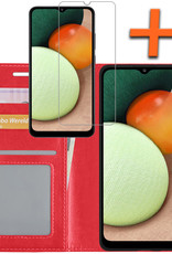 Nomfy Hoesje Geschikt voor Samsung A03s Hoes Bookcase Flipcase Book Cover Met Screenprotector - Hoes Geschikt voor Samsung Galaxy A03s Hoesje Book Case - Rood